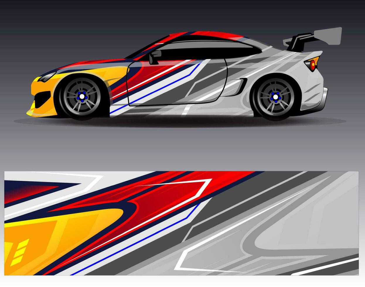 vector de diseño de envoltura de coche. Diseños de kits de fondo de carreras de franjas abstractas gráficas para envolver vehículos carrera de autos rally aventura y librea