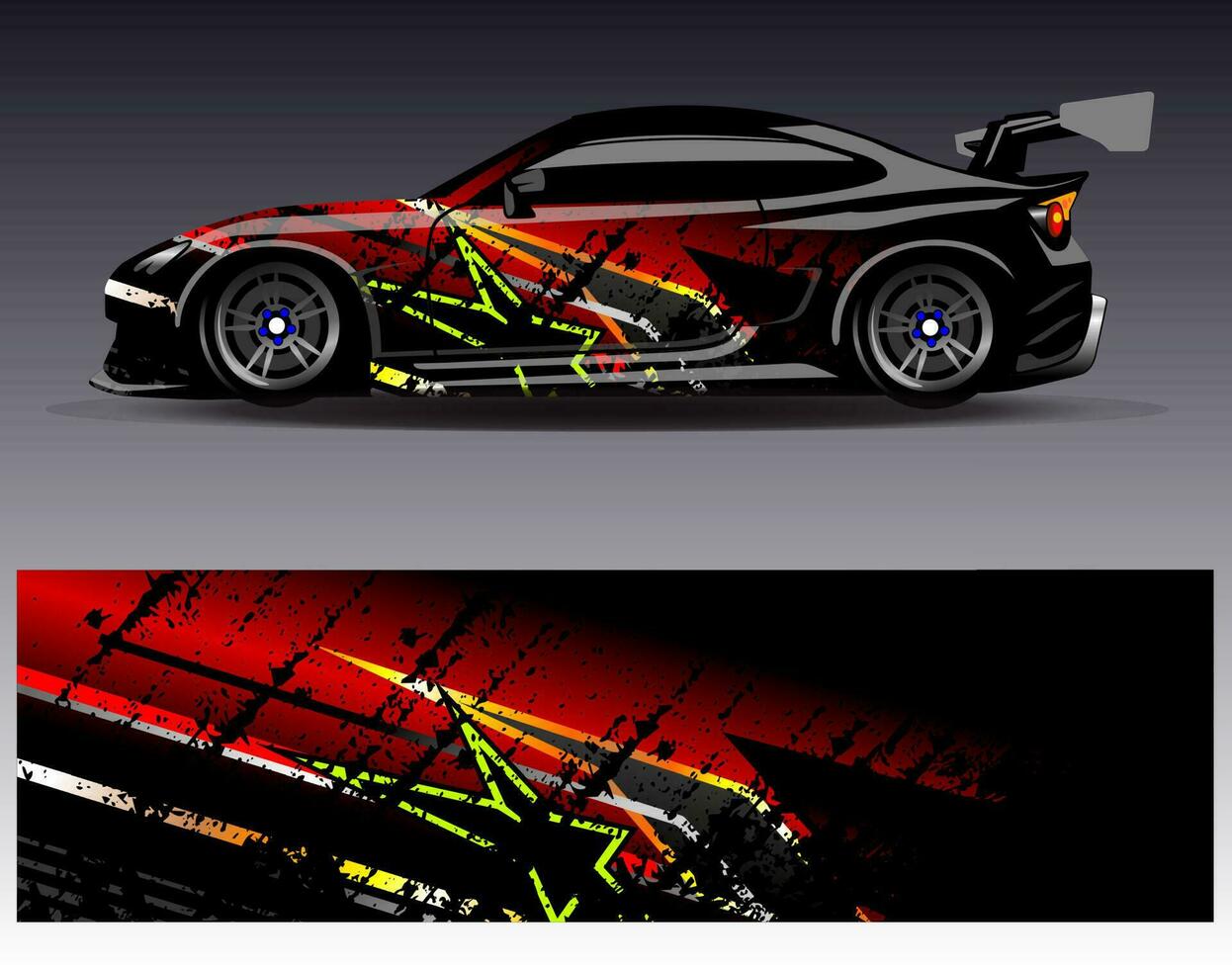 vector de diseño de envoltura de coche. Diseños de kits de fondo de carreras de franjas abstractas gráficas para envolver vehículos carrera de autos rally aventura y librea