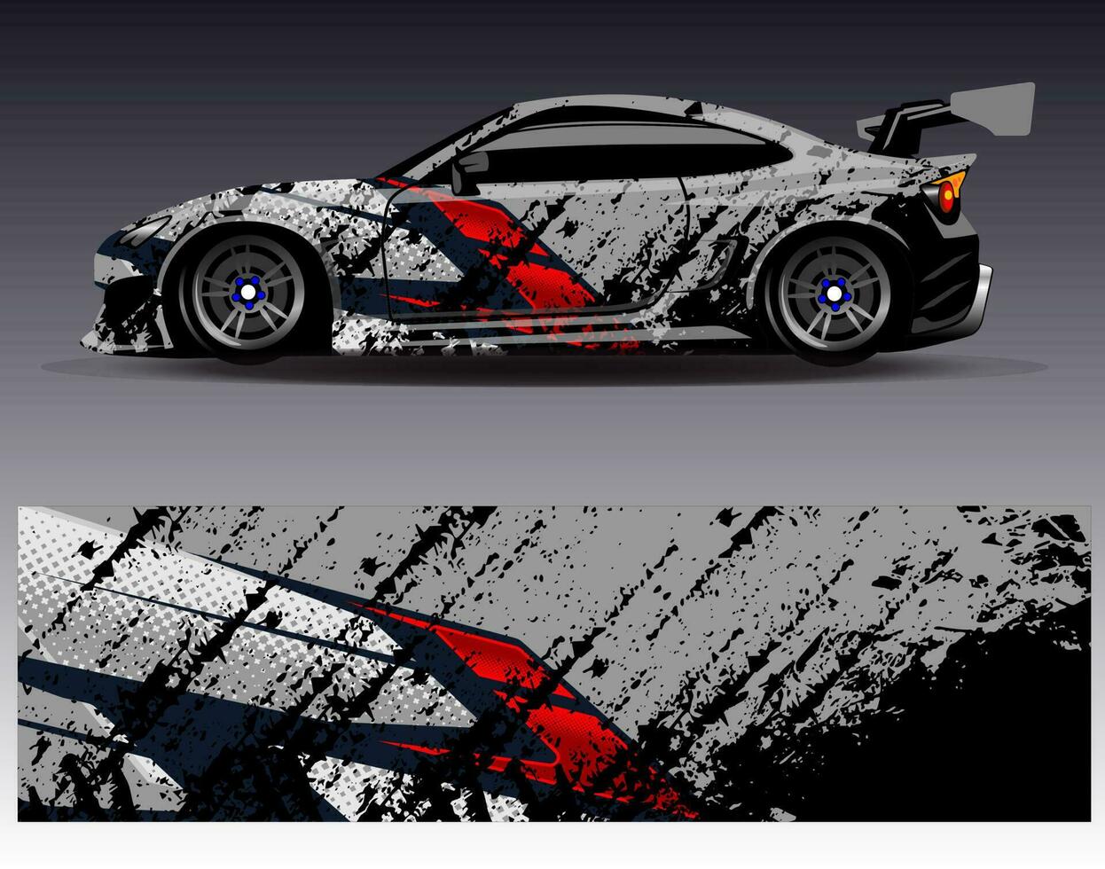 vector de diseño de envoltura de coche. Diseños de kits de fondo de carreras de franjas abstractas gráficas para envolver vehículos carrera de autos rally aventura y librea