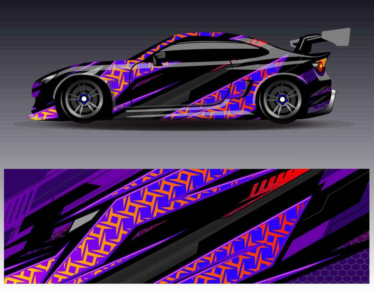 vector de diseño de envoltura de coche. Diseños de kits de fondo de carreras de franjas abstractas gráficas para envolver vehículos carrera de autos rally aventura y librea