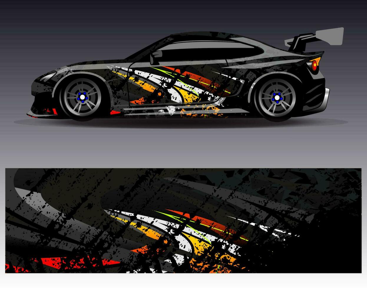 vector de diseño de envoltura de coche. Diseños de kits de fondo de carreras de franjas abstractas gráficas para envolver vehículos carrera de autos rally aventura y librea