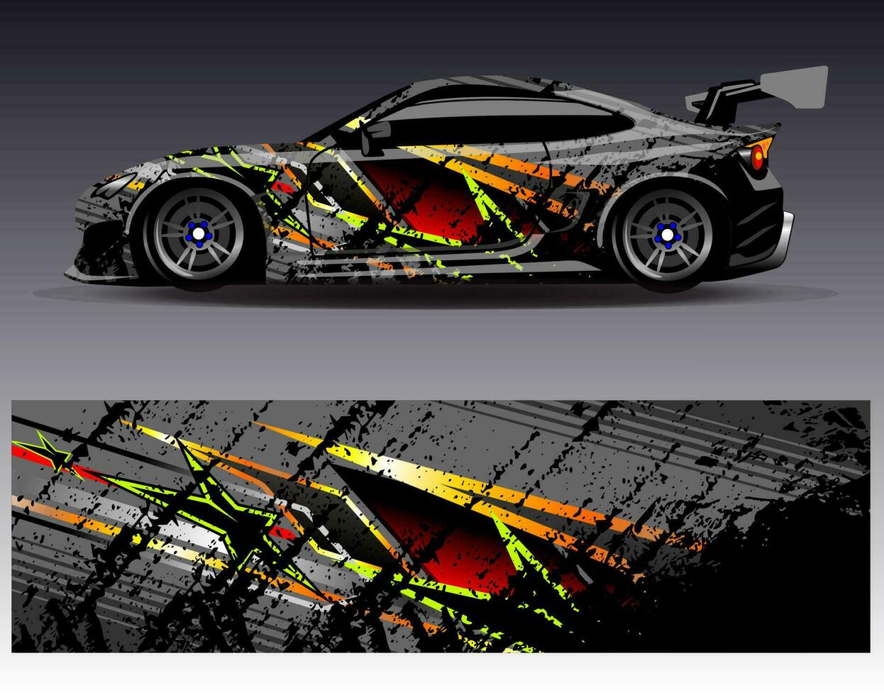 Car wrap design vector. Graphic abstract stripe racing background kit designs for wrap vehicle  race car  rally  adventure and livery vector