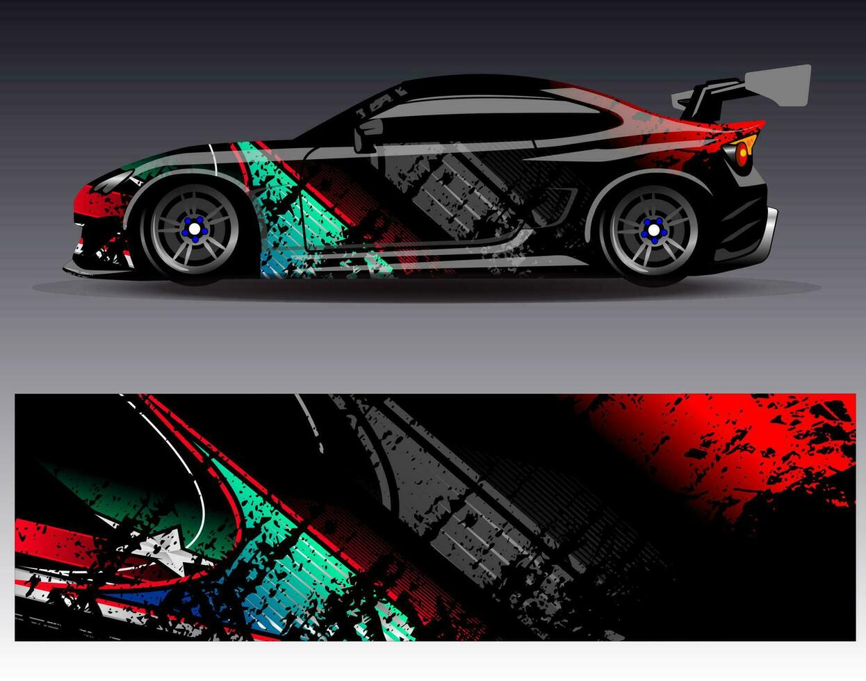 vector de diseño de envoltura de coche. Diseños de kits de fondo de carreras de franjas abstractas gráficas para envolver vehículos carrera de autos rally aventura y librea