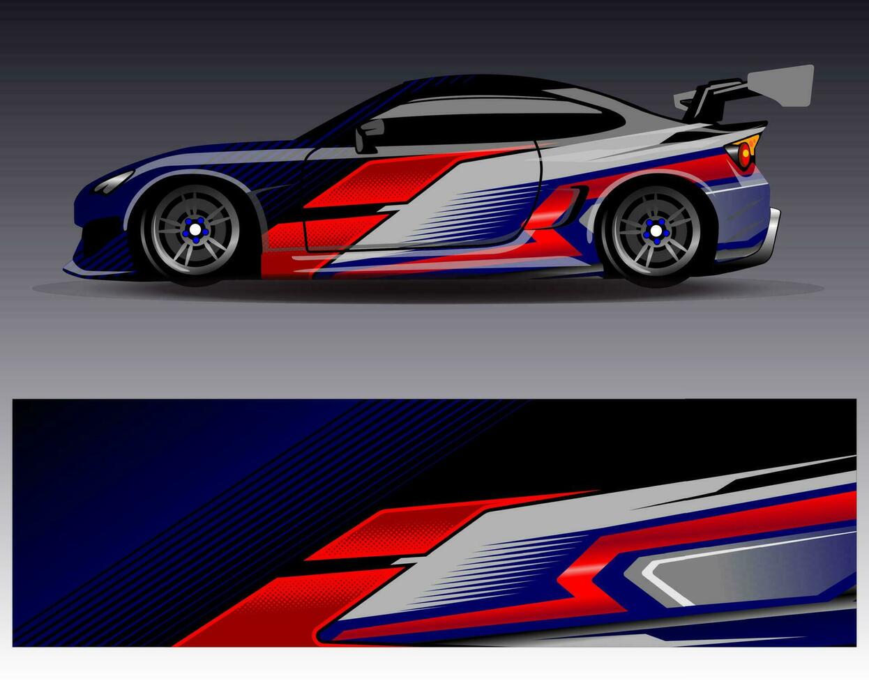 vector de diseño de envoltura de coche. Diseños de kits de fondo de carreras de franjas abstractas gráficas para envolver vehículos carrera de autos rally aventura y librea