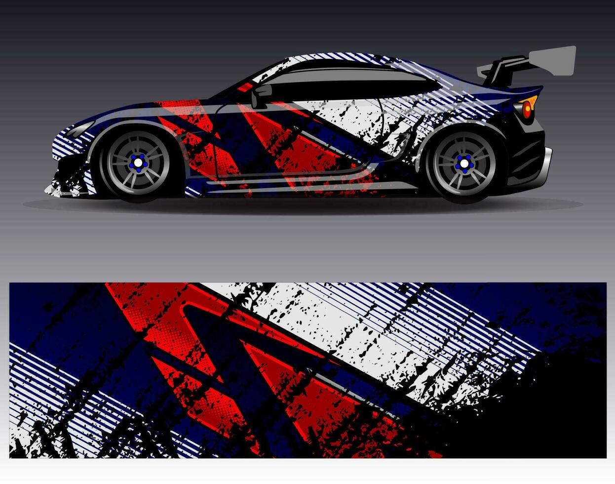 vector de diseño de envoltura de coche. Diseños de kits de fondo de carreras de franjas abstractas gráficas para envolver vehículos carrera de autos rally aventura y librea