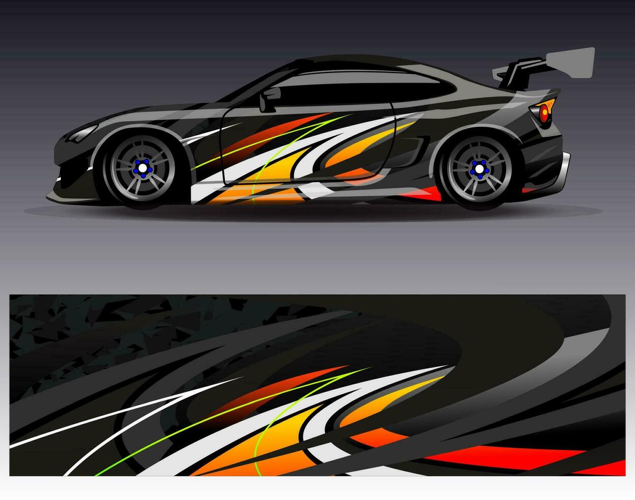 vector de diseño de envoltura de coche. Diseños de kits de fondo de carreras de franjas abstractas gráficas para envolver vehículos carrera de autos rally aventura y librea