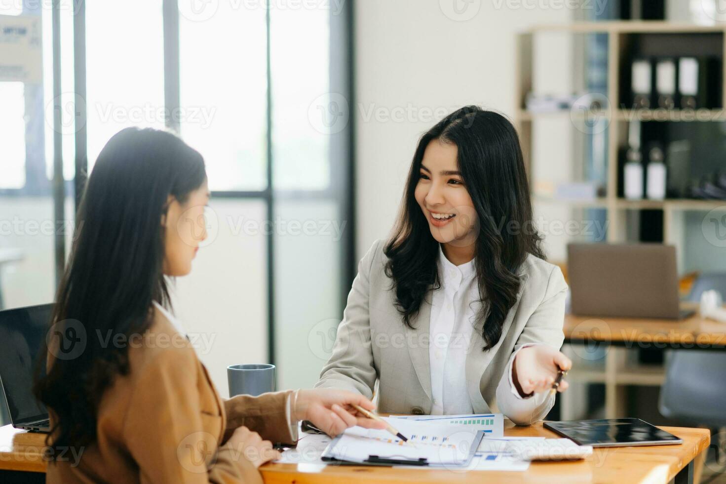 Portrait of success business people working together in home office. Couple teamwork startup concept photo