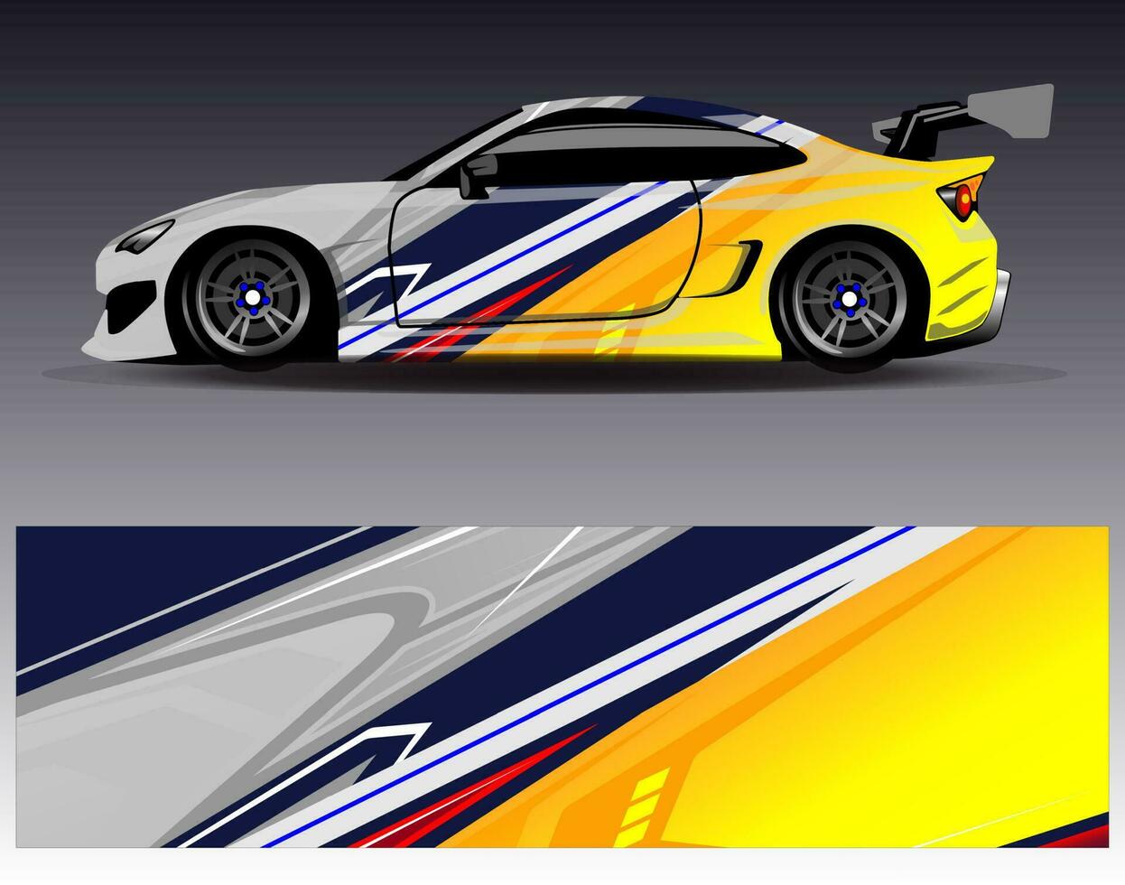 vector de diseño de envoltura de coche. Diseños de kits de fondo de carreras de franjas abstractas gráficas para envolver vehículos carrera de autos rally aventura y librea