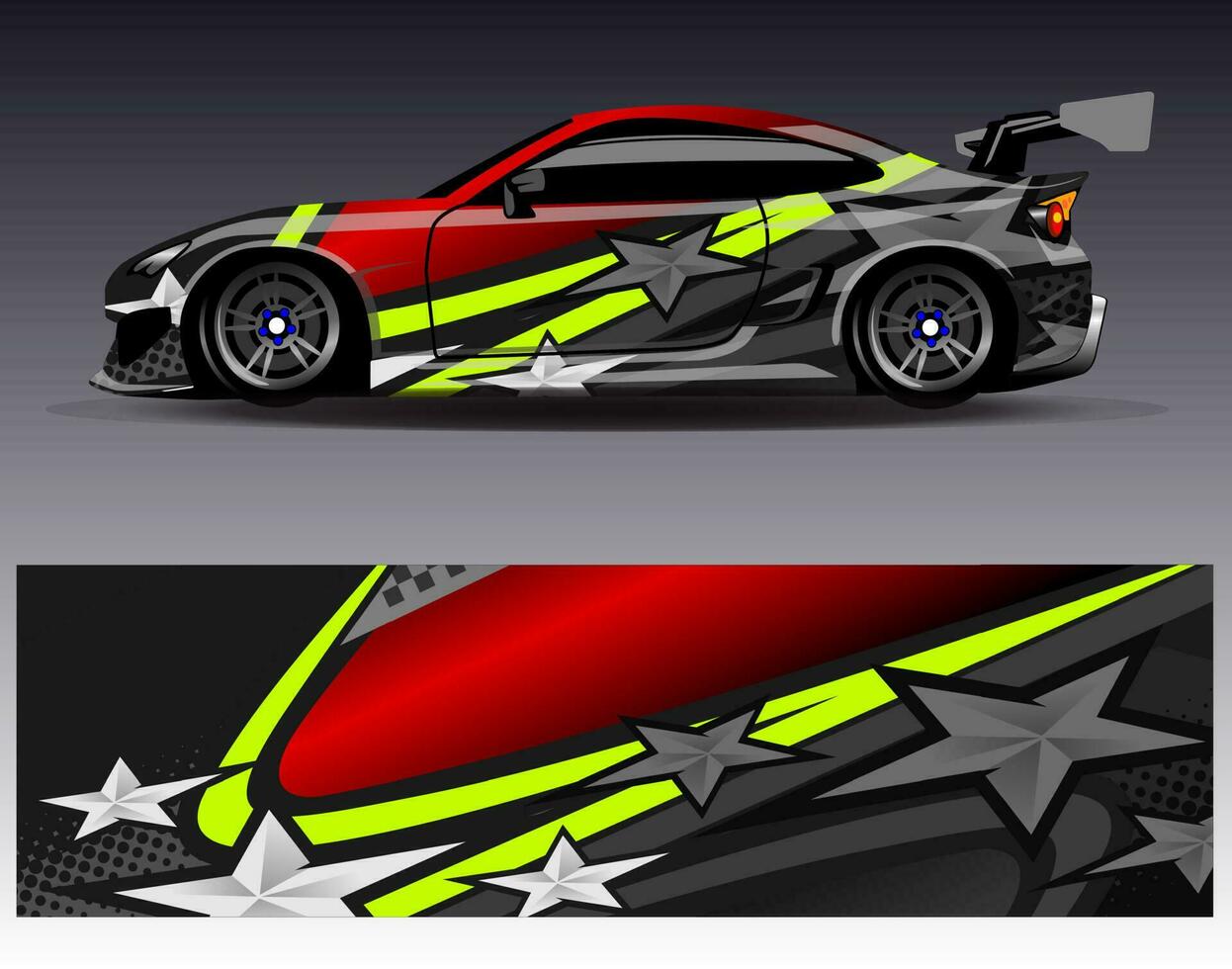 vector de diseño de envoltura de coche. Diseños de kits de fondo de carreras de franjas abstractas gráficas para envolver vehículos carrera de autos rally aventura y librea