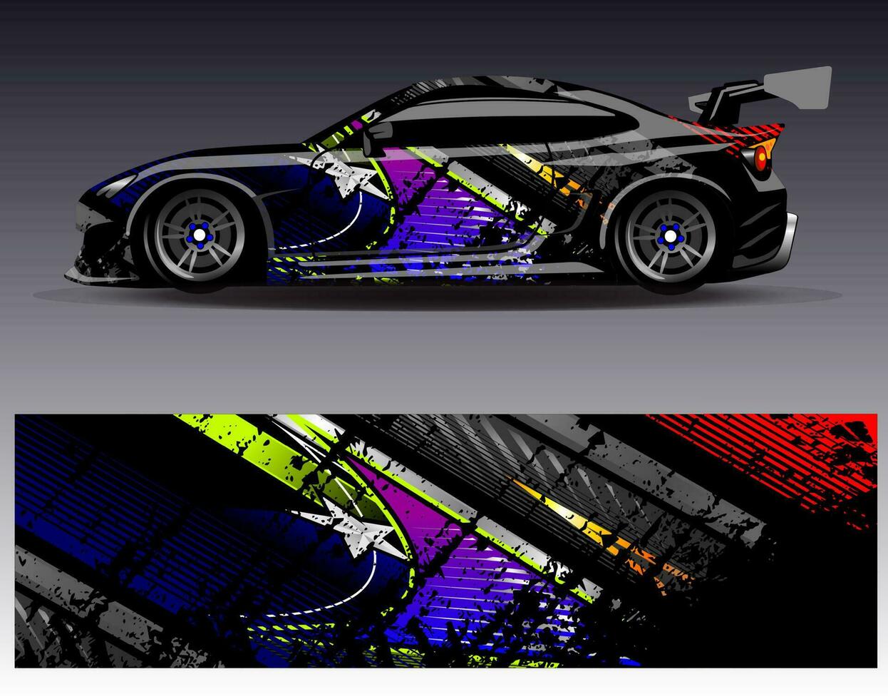 vector de diseño de envoltura de coche. Diseños de kits de fondo de carreras de franjas abstractas gráficas para envolver vehículos carrera de autos rally aventura y librea