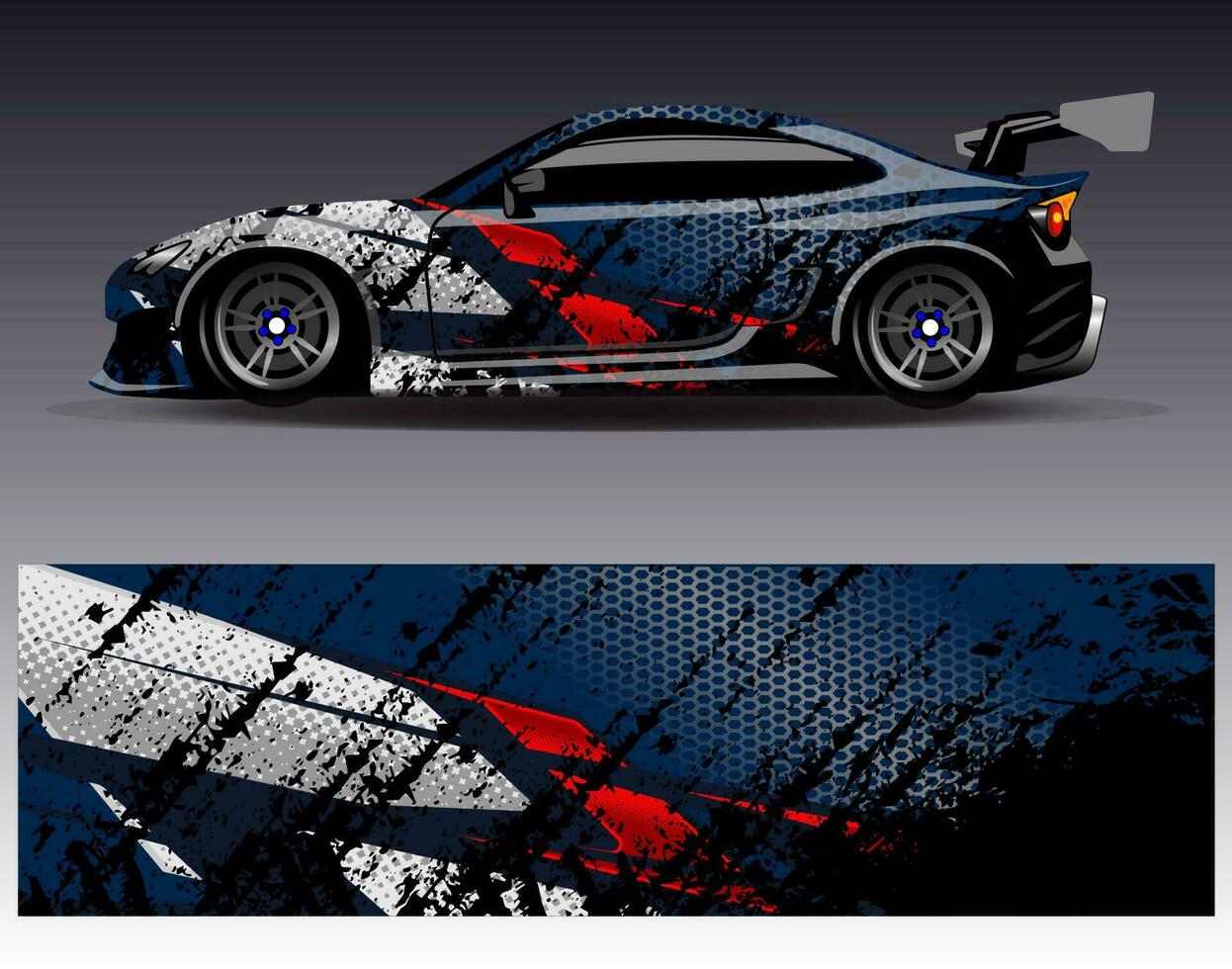 vector de diseño de envoltura de coche. Diseños de kits de fondo de carreras de franjas abstractas gráficas para envolver vehículos carrera de autos rally aventura y librea