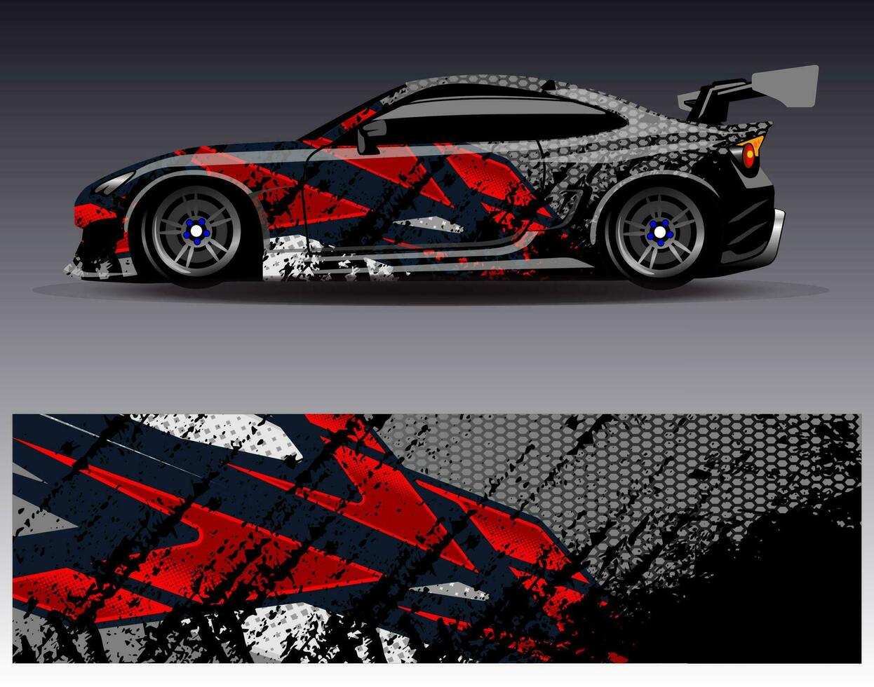 vector de diseño de envoltura de coche. Diseños de kits de fondo de carreras de franjas abstractas gráficas para envolver vehículos carrera de autos rally aventura y librea