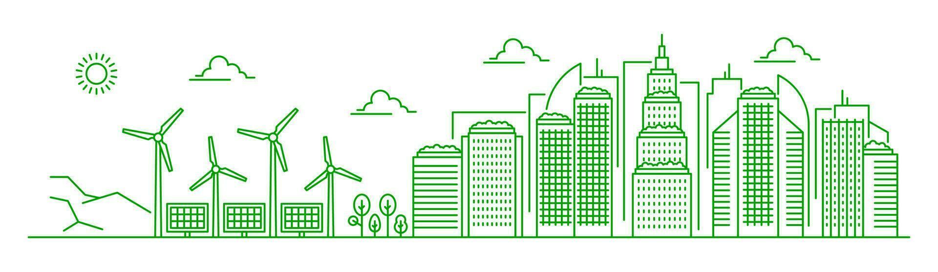 Eco city landscape with green energy buildings vector