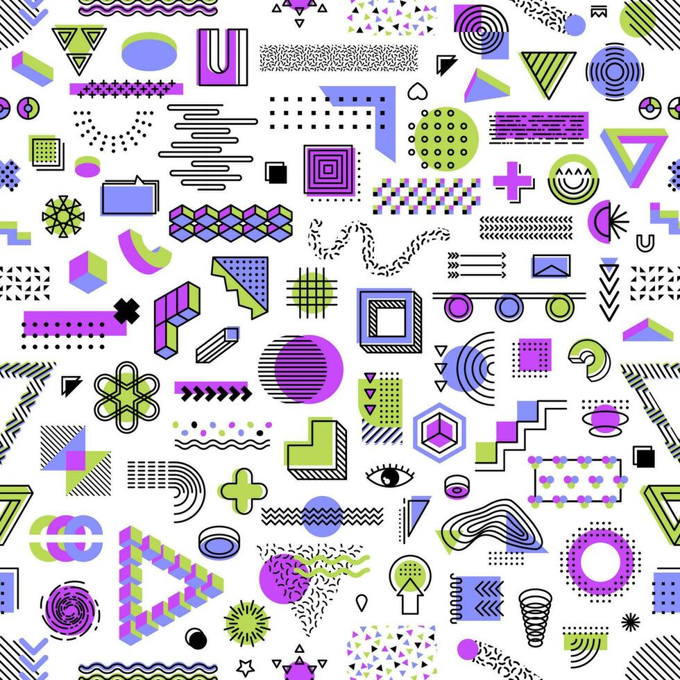 Memphis pattern background of geometric shapes vector