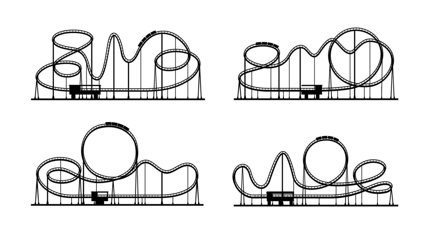 Roller coaster loop silhouette in amusement park vector