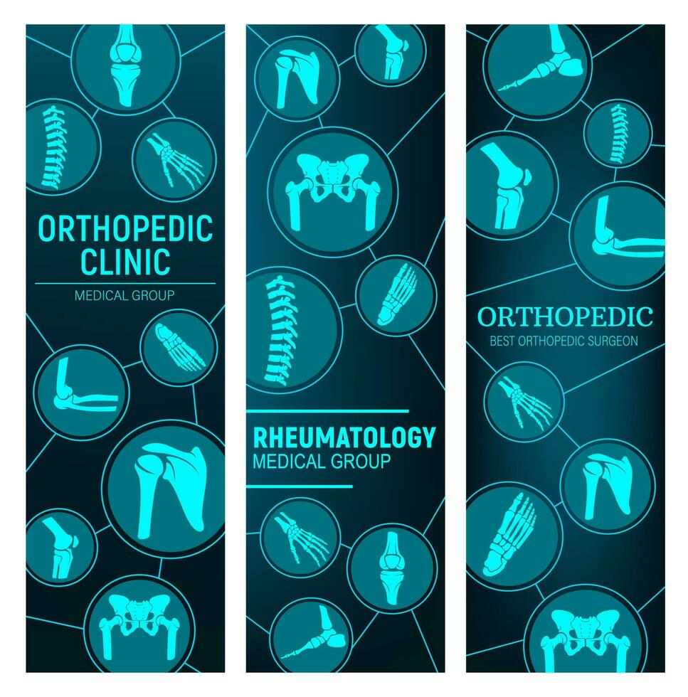 ortopedía, reumatologia medicina vector pancartas