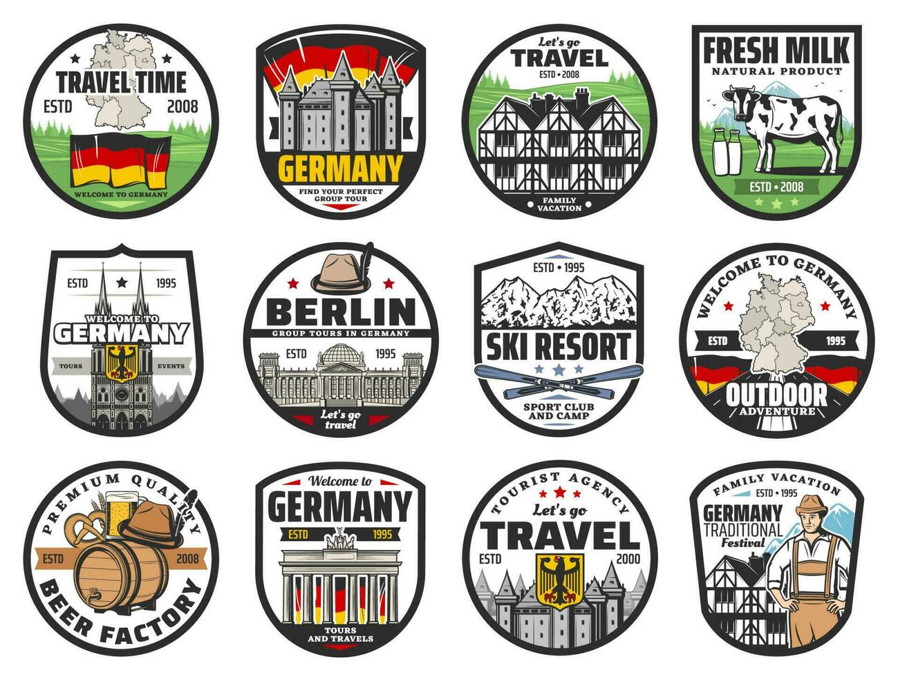 Germany travel, cuisine and culture icons vector