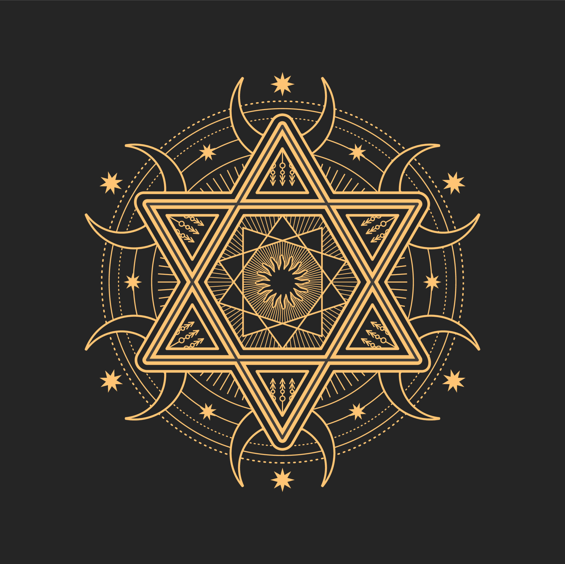 David star with crescent moon on points and sun 24081209 Vector Art at