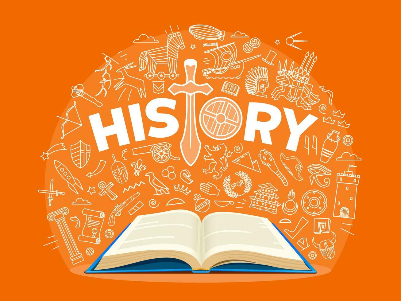 historia libro de texto, contorno Ciencias colegio símbolos vector