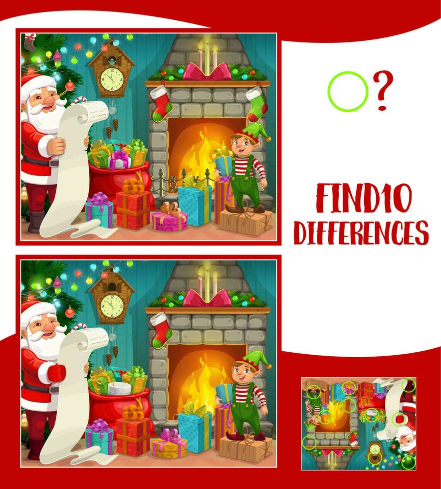 niños encontrar diez diferencias Navidad juego vector