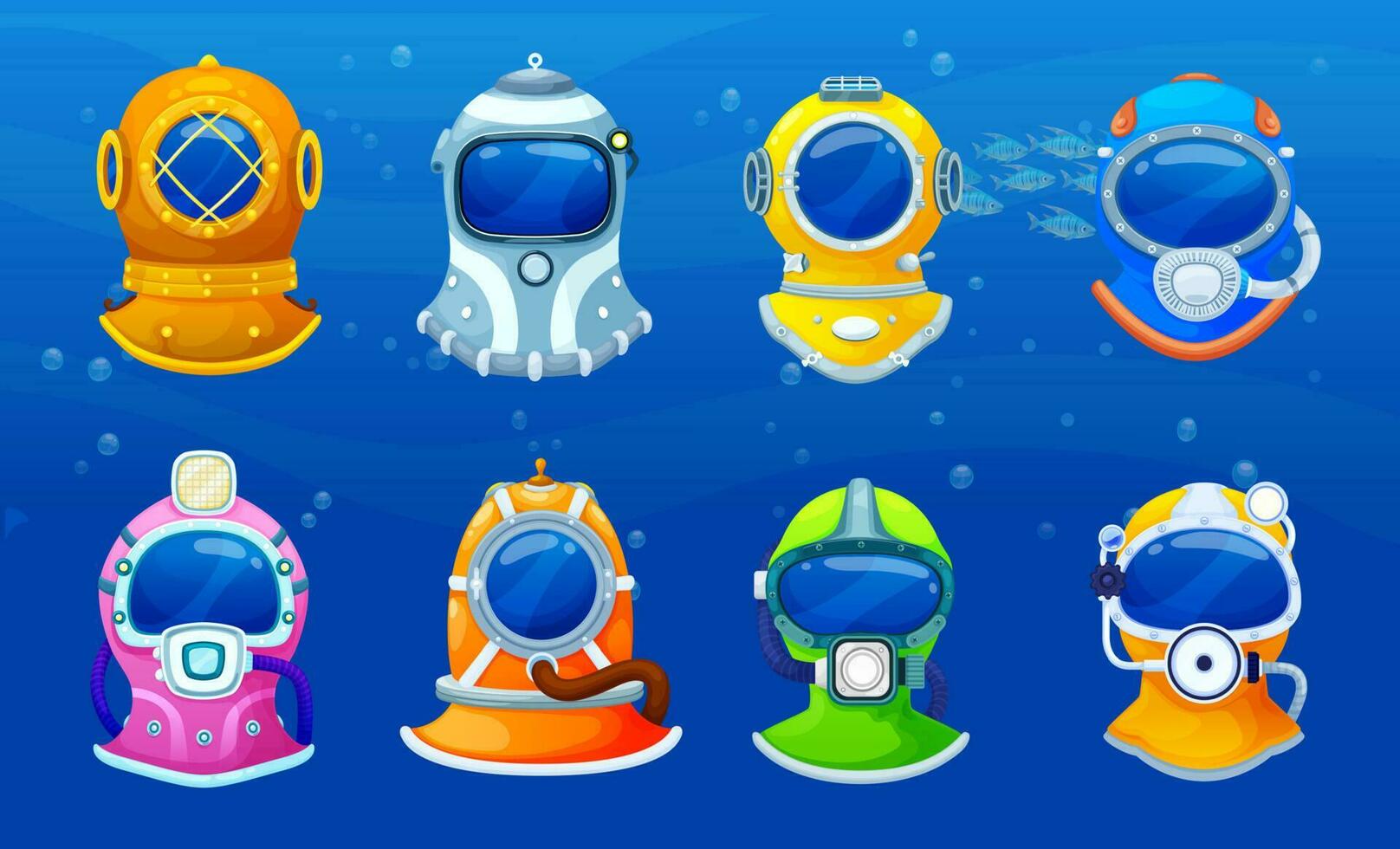 Cartoon diver helmets or underwater aqualung masks vector