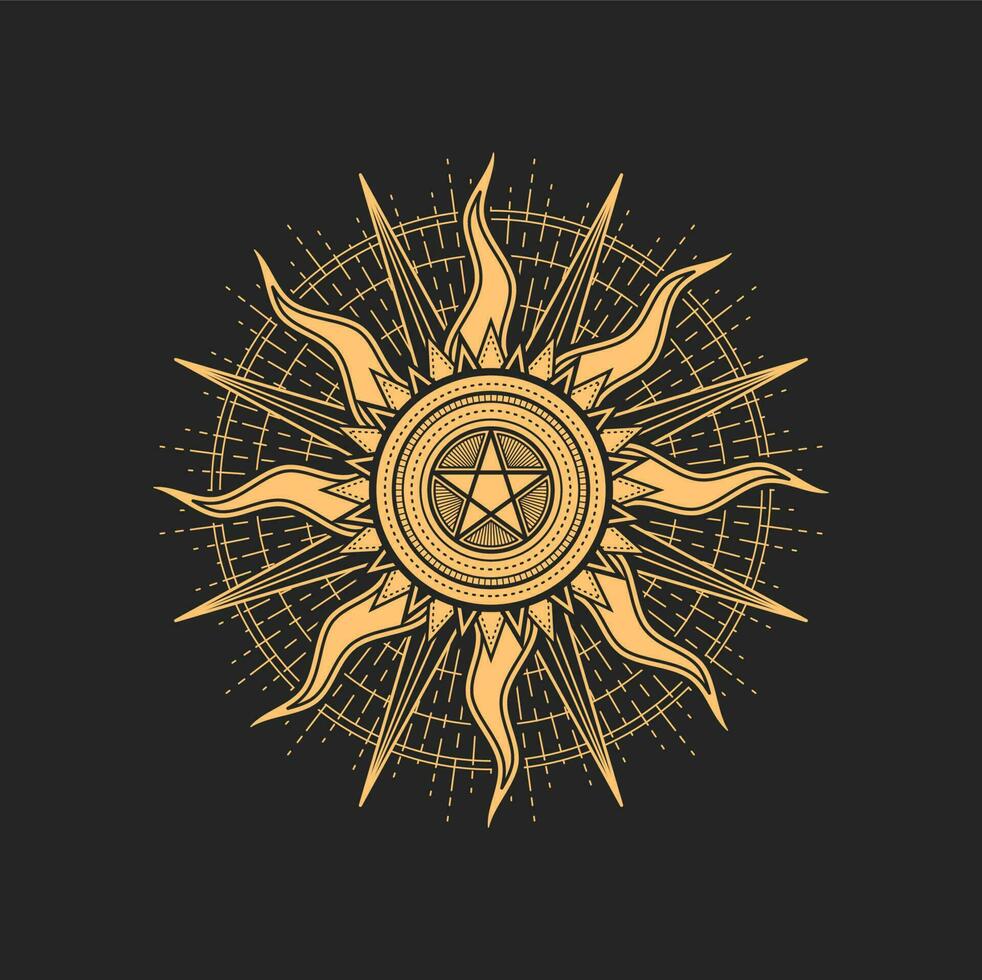 Esoteric and occult pentagram, mason, tarot symbol vector