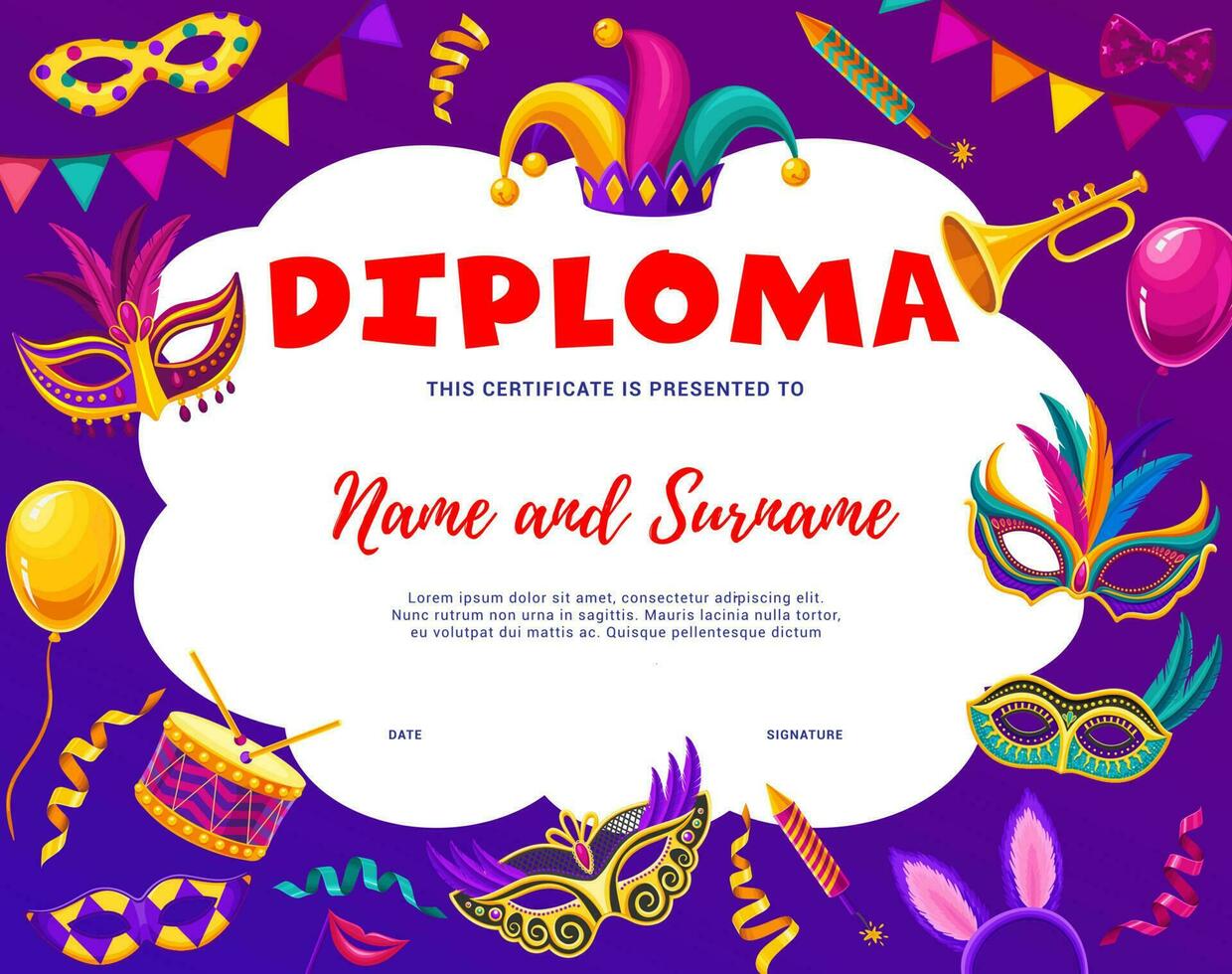 Samba dancer diploma with carnival objects vector