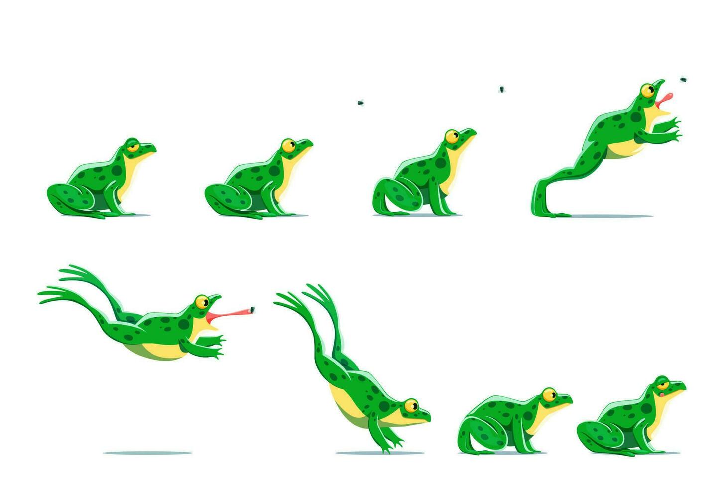 Cartoon frog jump sequence motion sprite sheet vector
