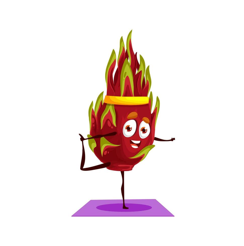 Dragon fruit cartoon character fitness yoga sport vector