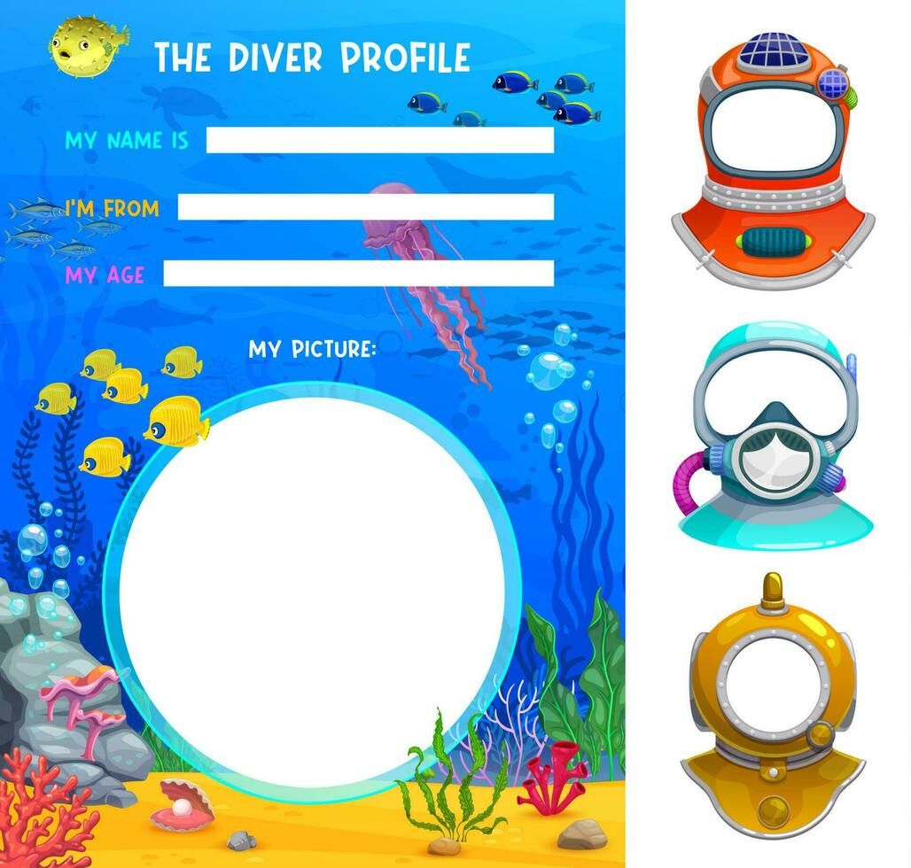 Frogman or diver profile form, vector photo booth