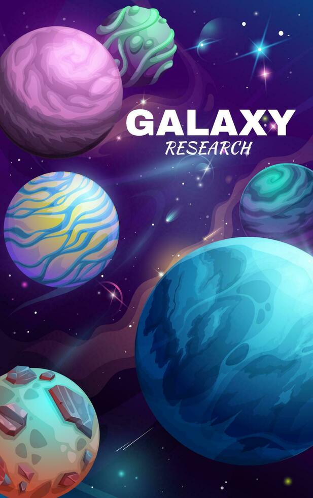 Cartoon galaxy space planets poster vector card