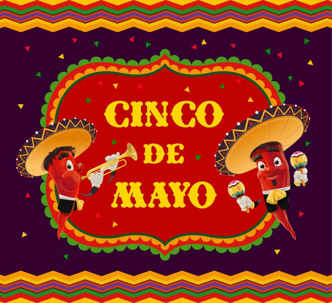 Cinco de Mayo vector poster, cartoon mariachi band