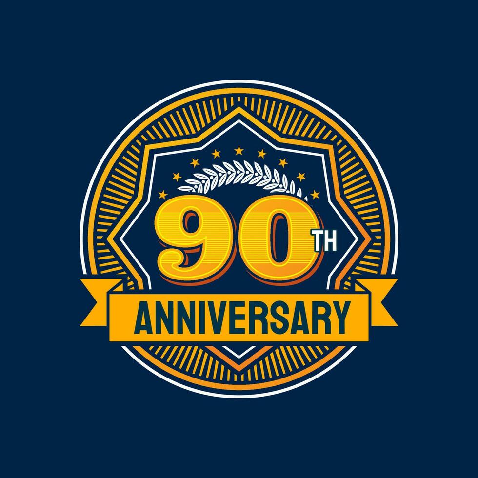 Birthday badge and 90th anniversary label or seal vector