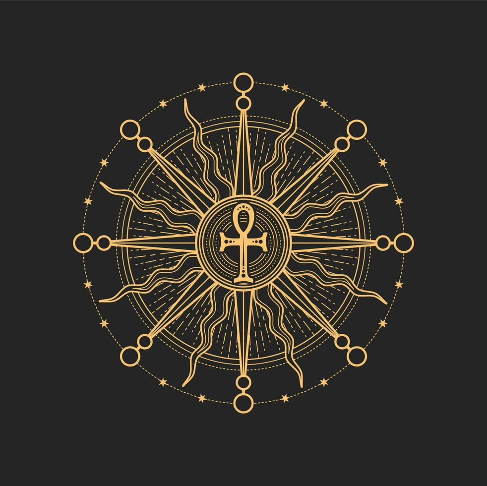 Sun and ankh cross esoteric occult pentagram vector