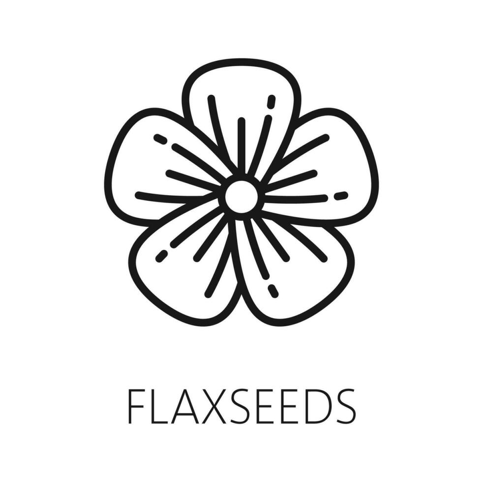 Flax flower and seeds isolated outline flaxseed vector