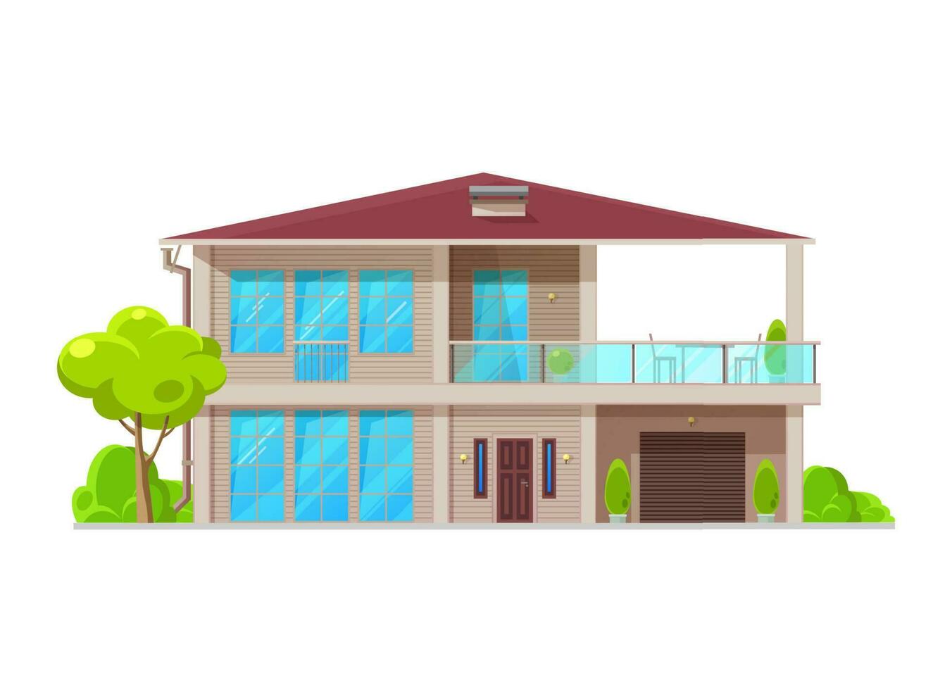 Suburban two-storey house building exterior vector