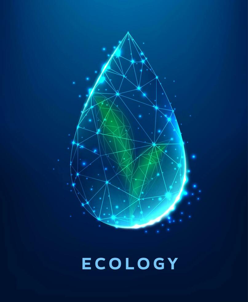 Water drop with green plant, ecology background vector