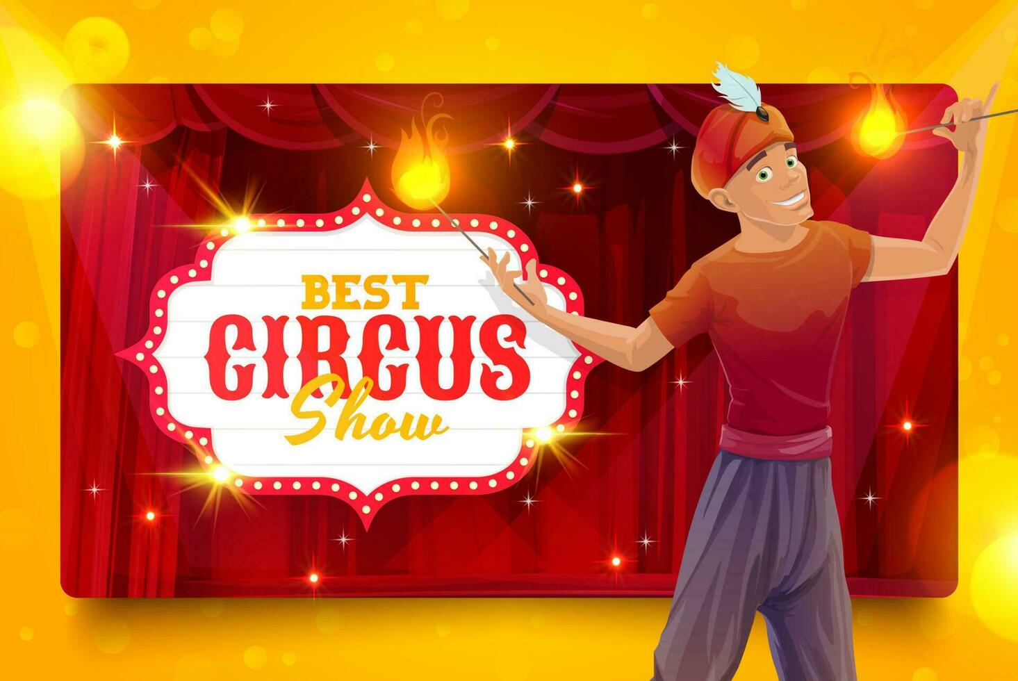 Shapito circus cartoon fire eater performer man vector