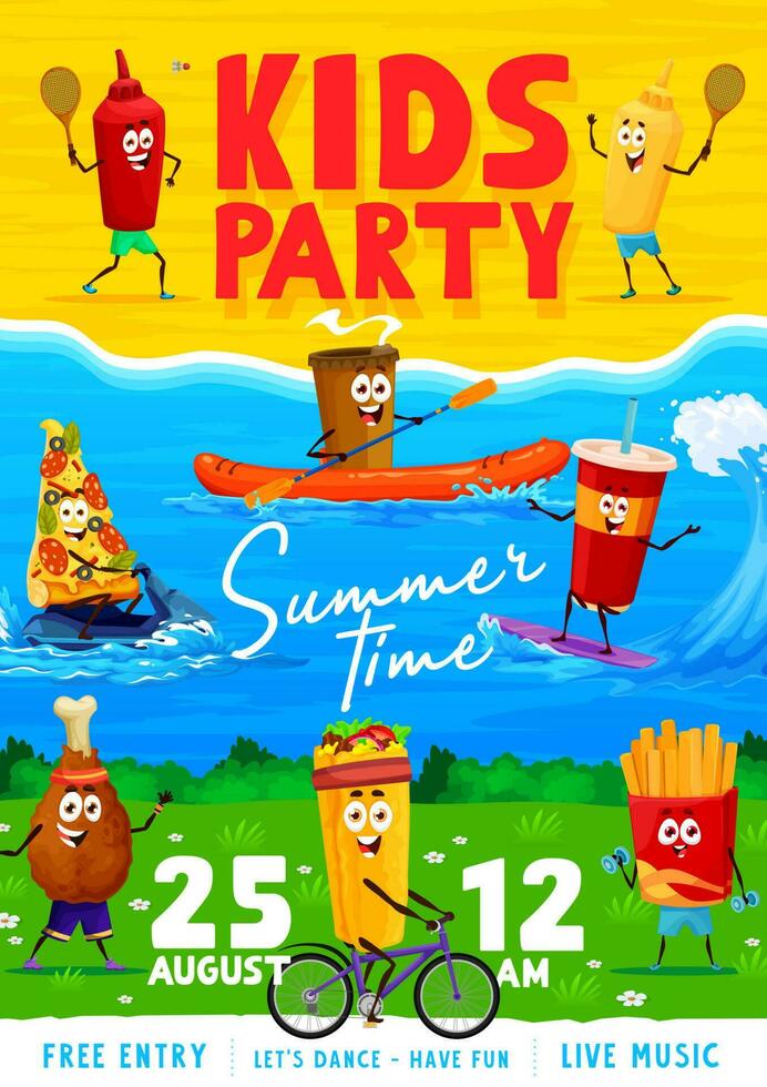 Party flyer with fastfood characters on vacation vector