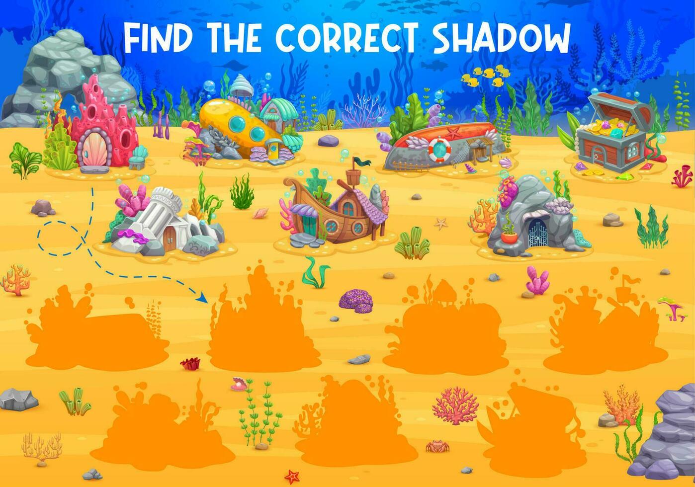 Find correct shadow of fairytale underwater house vector