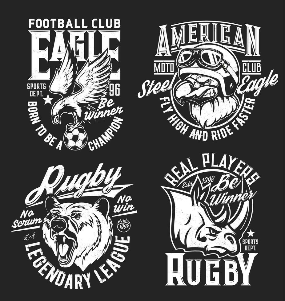 Bear, rhino and eagle mascots and t-shirt prints vector