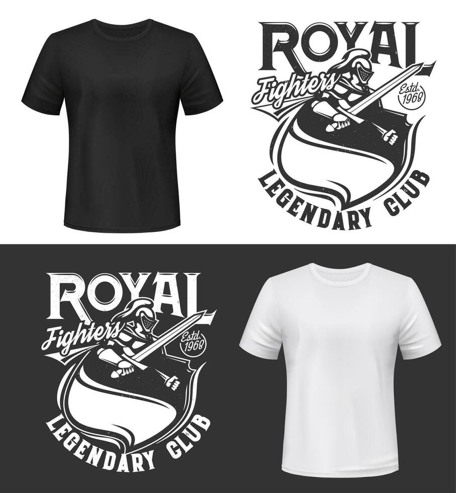 Knight in armor t-shirt print, fighter club emblem vector