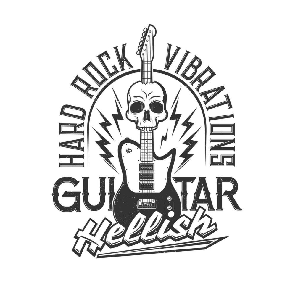 Guitar and skull t-shirt print mockup, rock music vector