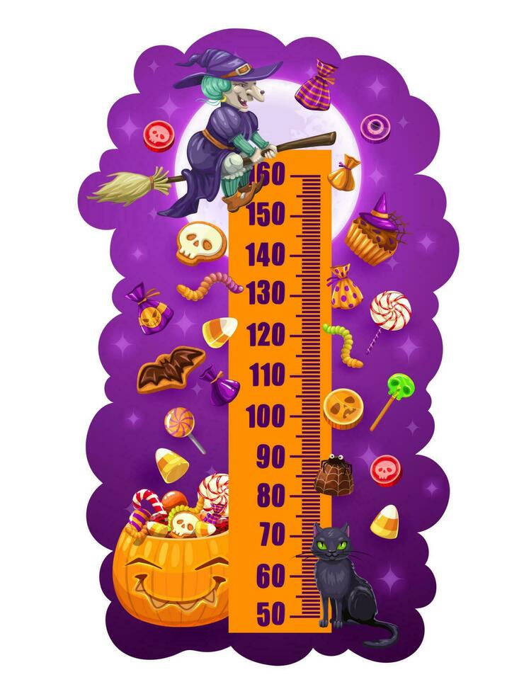 Kids height chart Halloween sweets growth meter vector