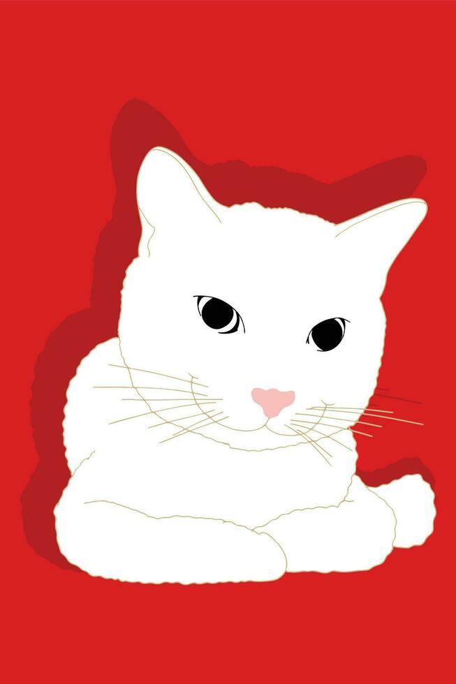 Illustration of White Cat in Red Background Wallpaper Vector