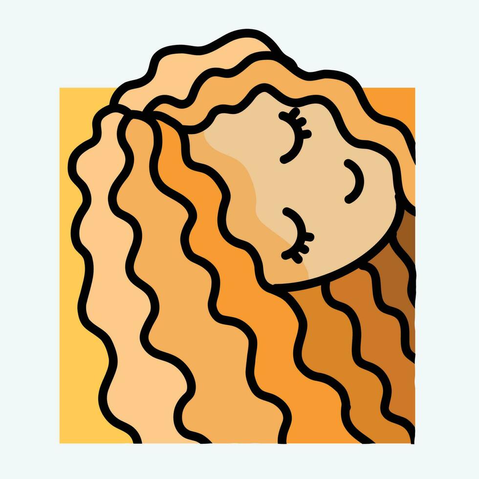 Cute Girl With Long Curly Hair Icon Vector