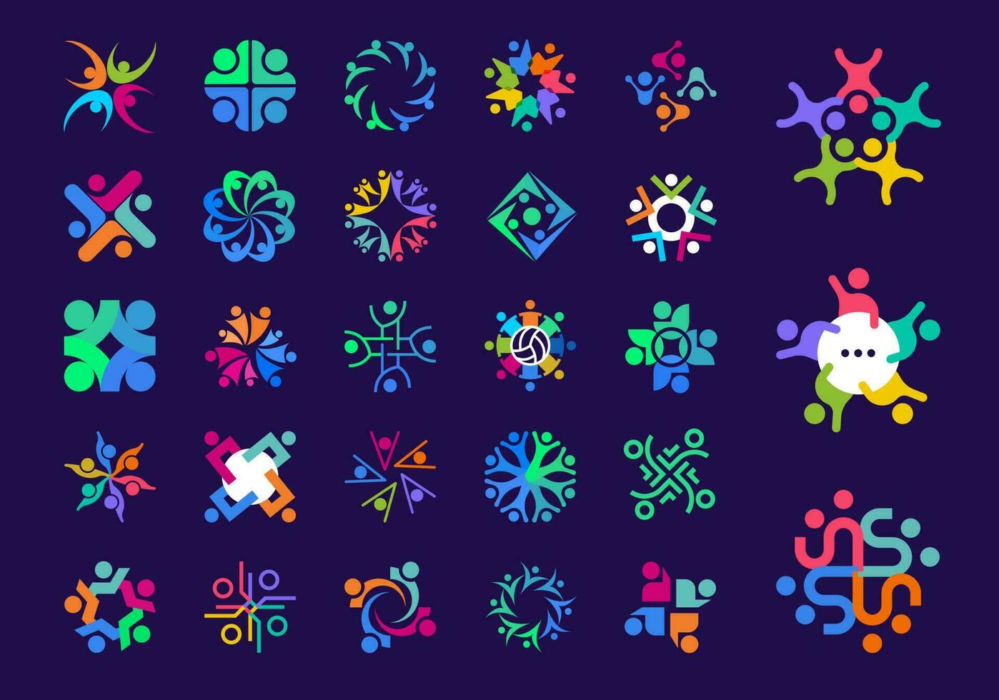 Unique people shape logo set. Unique color transitions. People team logo template. vector