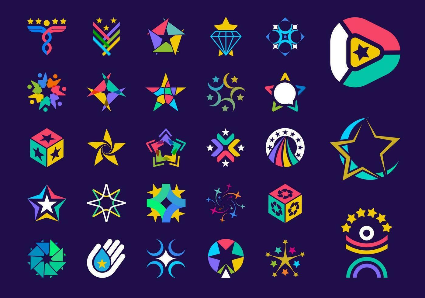 Unique star shape logo set. Unique color transitions. star logo template. vector