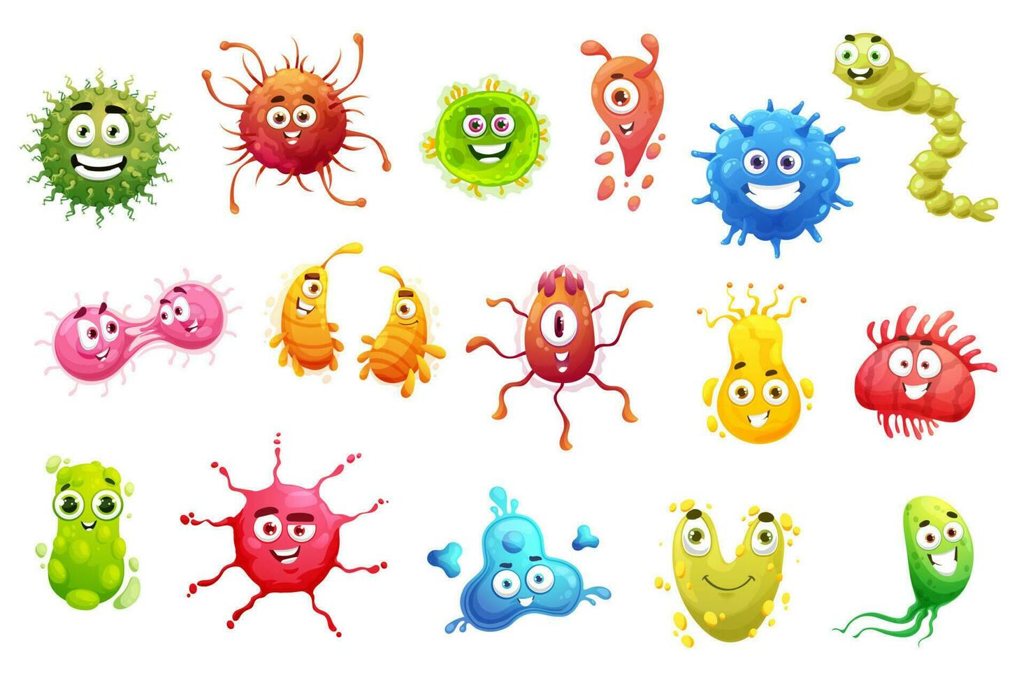 Cartoon viruses, bacterias, germs and bacteriums vector