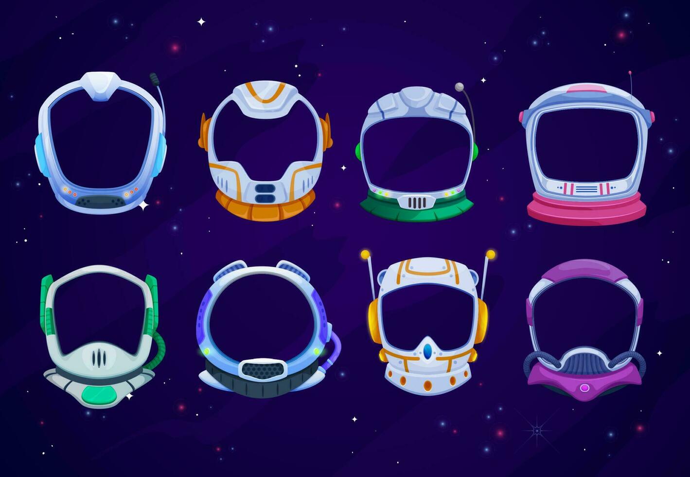 Kids astronaut space helmets, photo booth picture vector